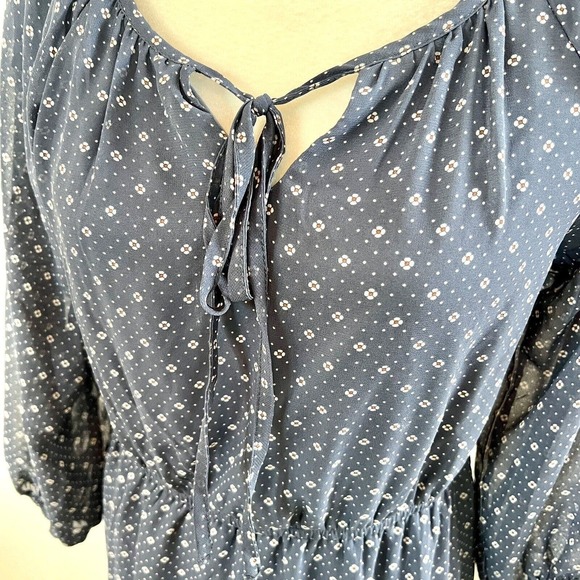 Mikarose Women's Small Navy Blue Polka Dot Floral Sun Dress Puffy Sleeves - Picture 4 of 13